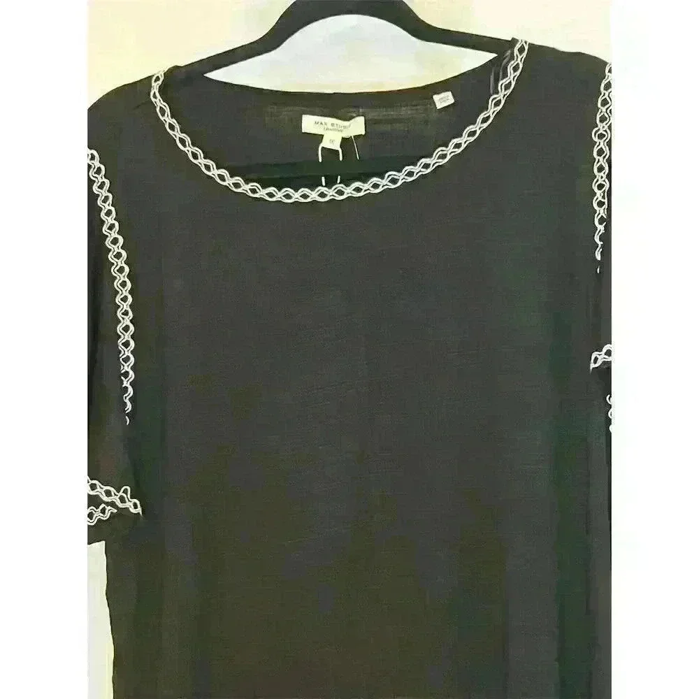 Max Studio Plus 1X Black Flutter Sleeve Knee Length Dress Women - Picture 2 of 14